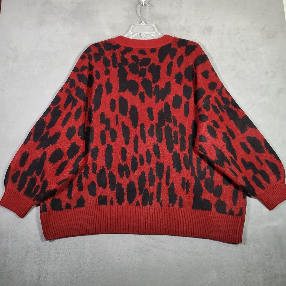 Eloquii Cardigan Womens Plus 26/28 Red Leopard Animal Print Sweater Mob Wife NEW - Picture 2 of 9